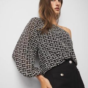 White House Black Market Asymmetrical one shoulder embroidered blouse